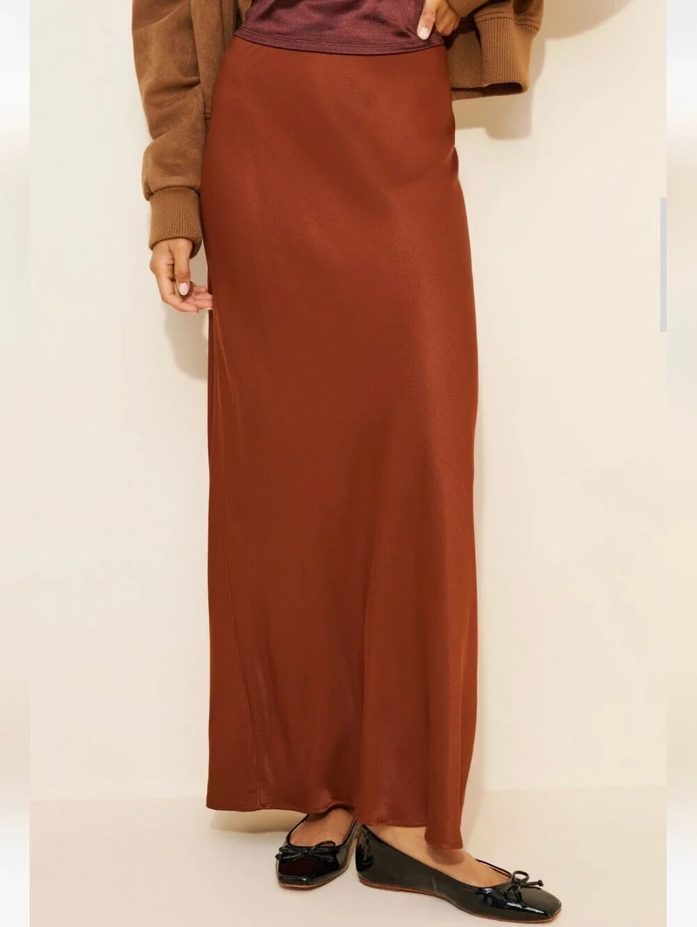 Anthropologie Tilda Maxi Slip Skirt-Brown